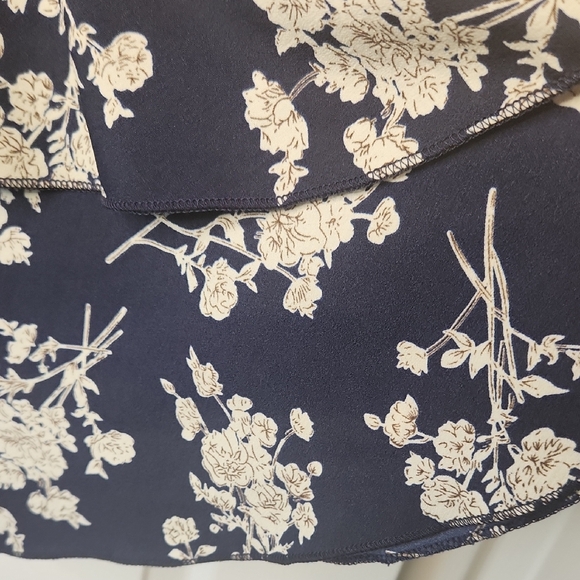 Navy Dark Blue Floral Flirty Faux Wrap Fabric Belt Long Sleeve Dress Size M - Picture 5 of 11